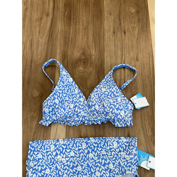 NWT Draper James Summer Picnic Ruffle Bikini Top and Bottom Blue Floral Size XS - Picture 9 of 11